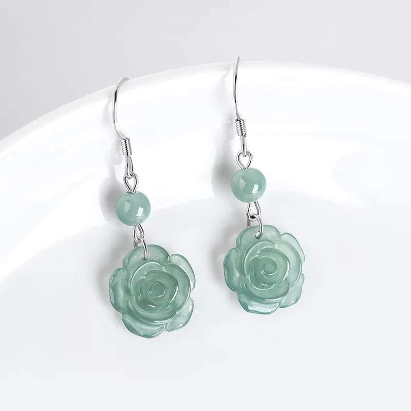S925 Blue Jadeite Rose Stud Earrings – Natural Handcrafted Jewelry jade BMjade