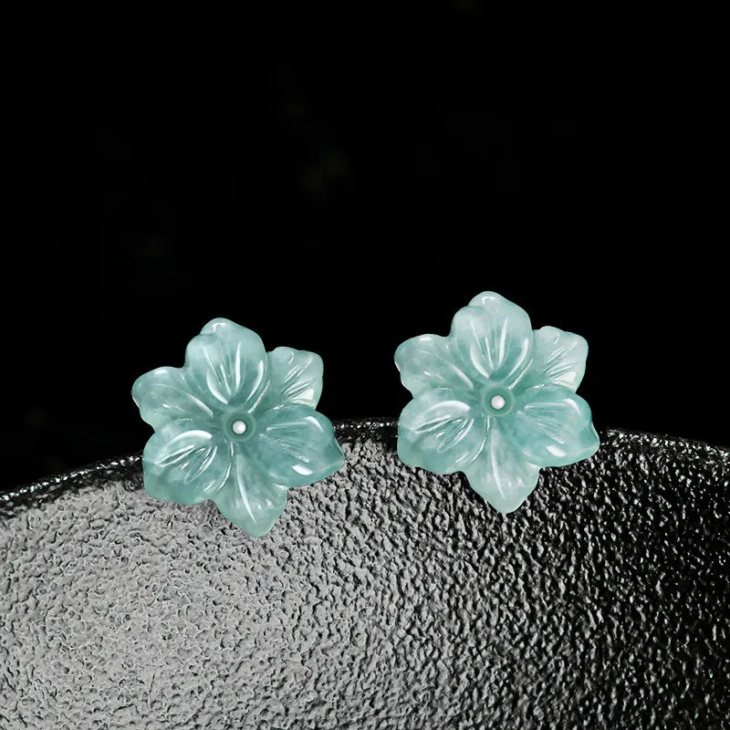 Jadeite Orchid Stud Earrings – Natural Blue Jade Flower Jewelry jade BMjade