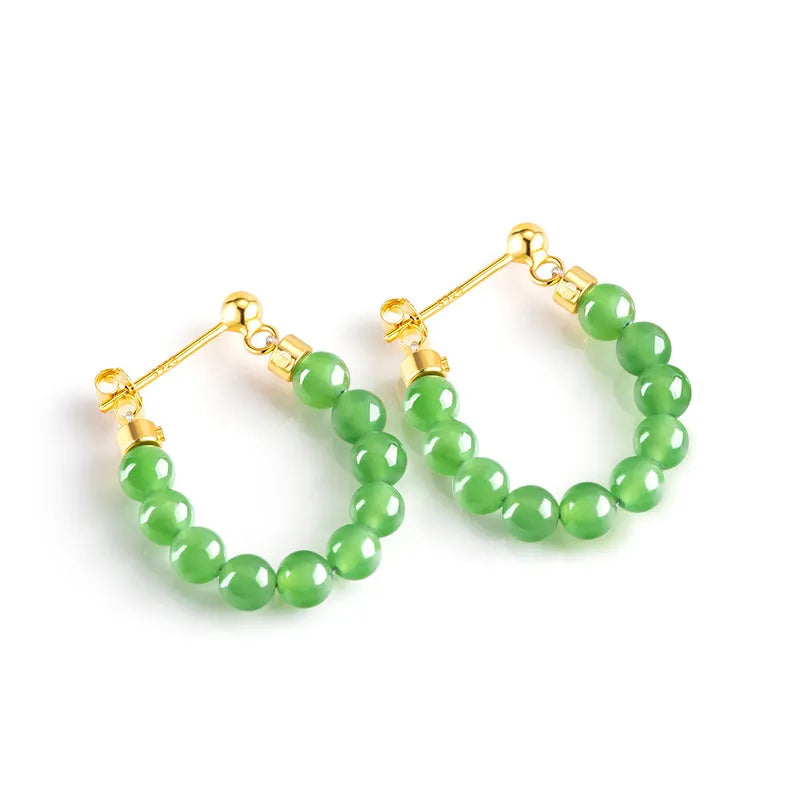 Real Burmese Green Jade Bead Chain Earrings – S925 Silver Jewelry jade BMjade