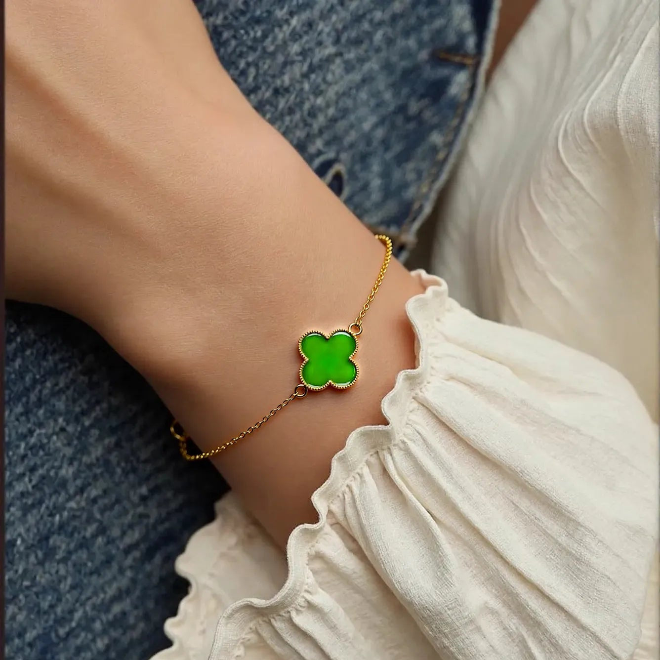 Natural Burmese Green Jade Four-Leaf Clover Bracelet, S925 Silver Lucky Jewelry jade BMjade