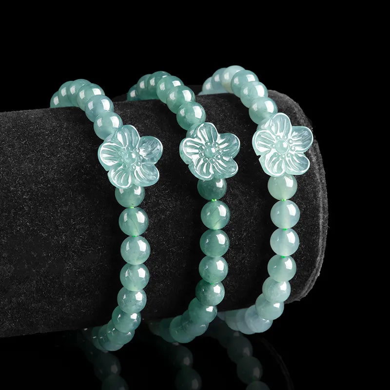 Natural Blue Jade Hand-Carved Peach Blossom Bracelet – Lucky Jade Jewelry for Women jade BMjade