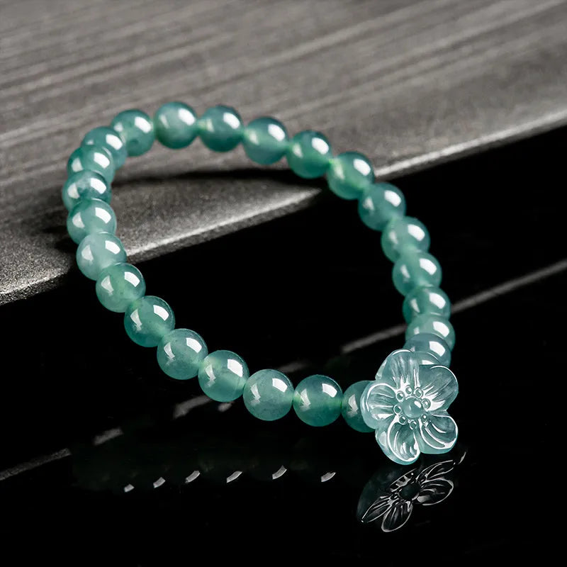 Natural Blue Jade Hand-Carved Peach Blossom Bracelet – Lucky Jade Jewelry for Women jade BMjade