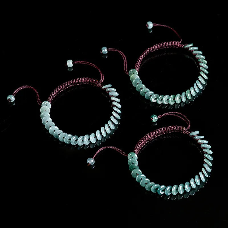 Handwoven Natural Blue Jadeite Peace Buckle Bracelet for Women jade BMjade