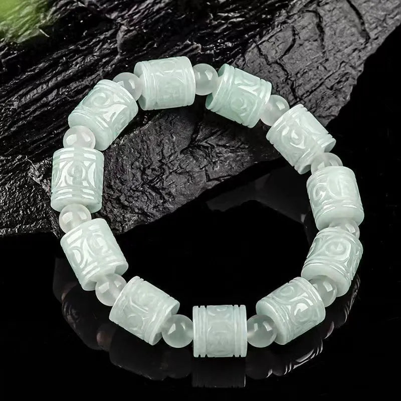 Natural Burmese Jade Carved Barrel Bead Bracelet – Unisex jade BMjade