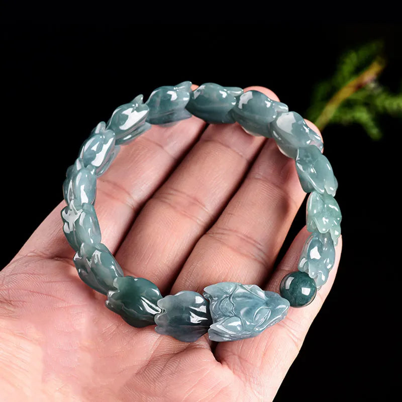 Natural Blue Jadeite Carved Dragon Bone Bracelet for Men jade BMjade