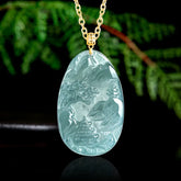 Real Blue Jadeite Landscape Plaque Pendant Necklace – 925 Silver, 46CM BMjade
