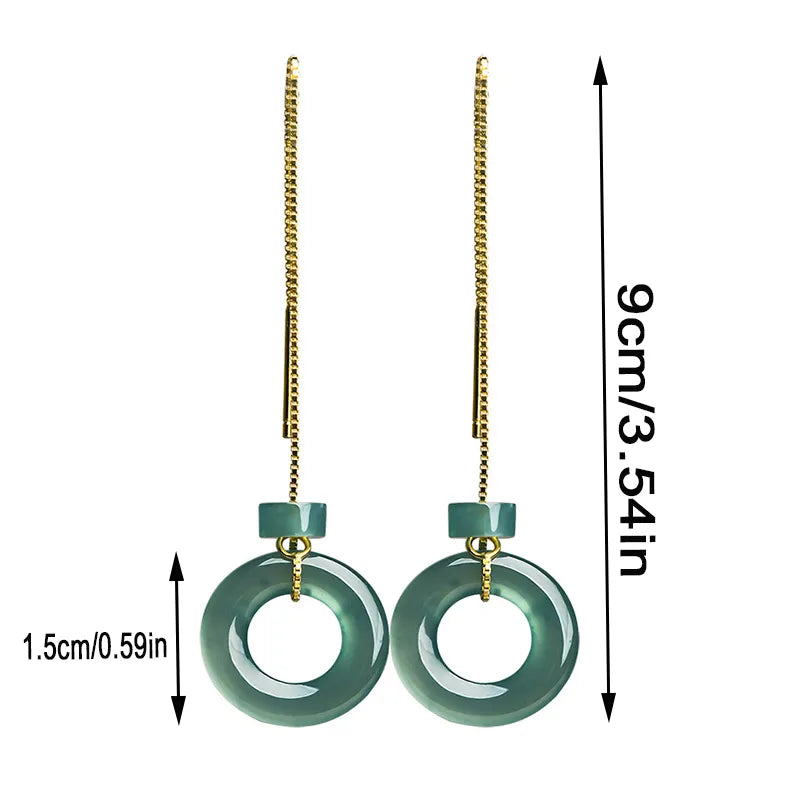 Sterling Silver Donut Threader Earrings with Natural Jadeite – S925 Handmade Jewelry jade BMjade