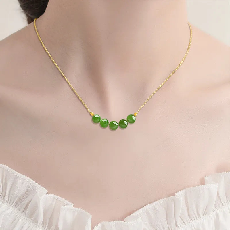 Green Jade 8mm Beaded Pendant Collar Necklace – S925 Silver, Natural Jade jade BMjade