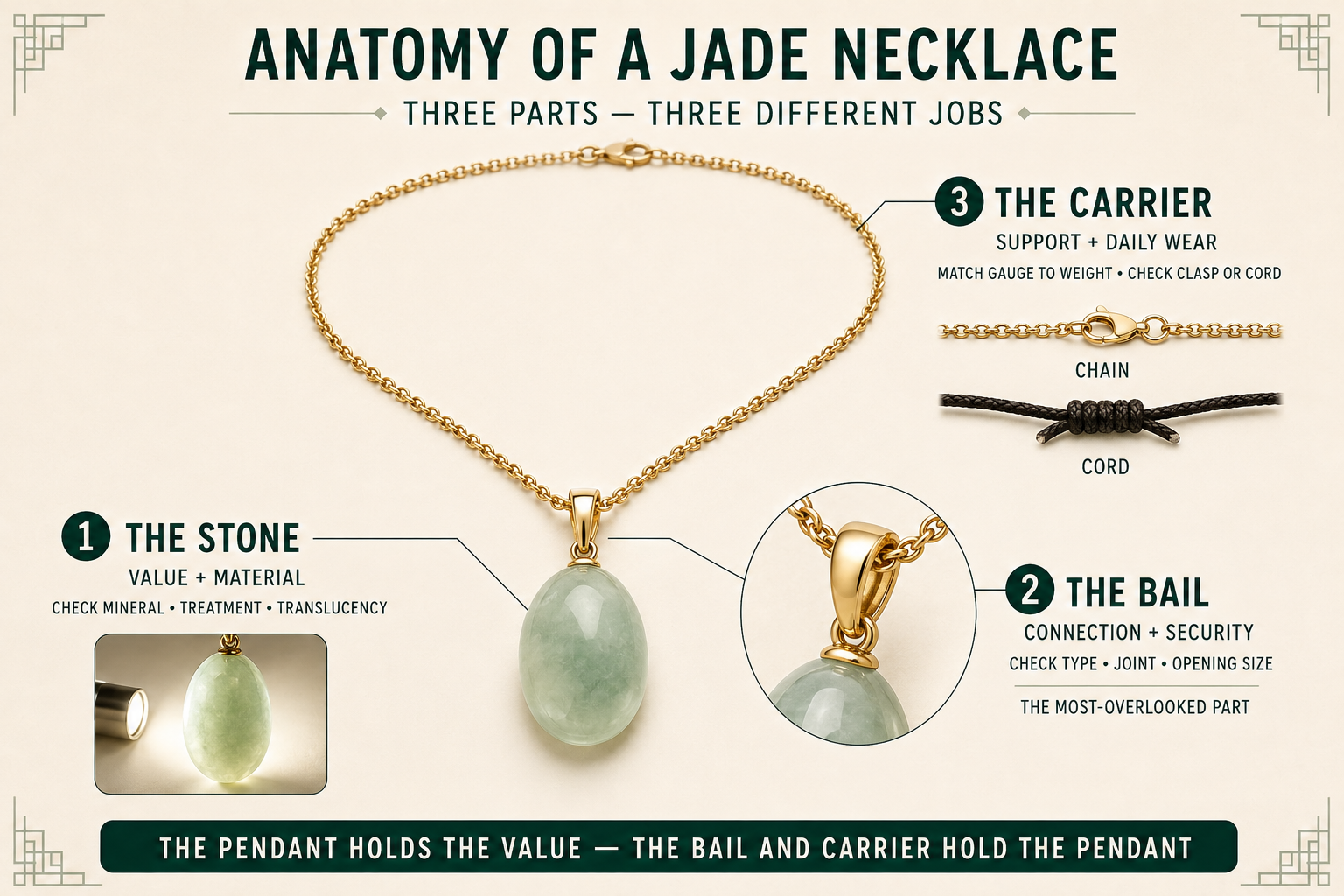 Jade Necklace Buying Guide: Choosing the Stone, the Bail, and What It Hangs On