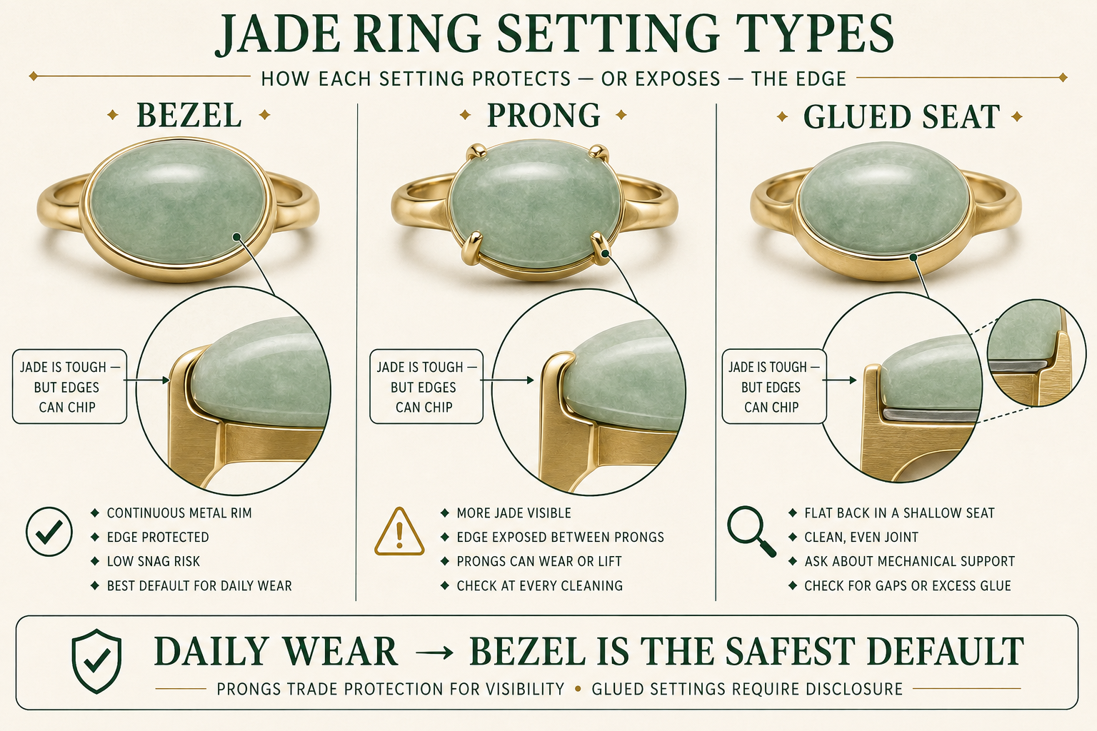 Jade Ring Buying Guide: Setting, Dome, Band, and What Actually Survives