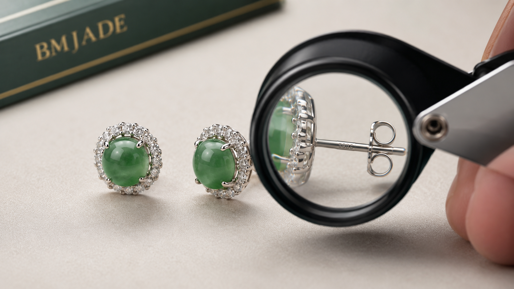 How to tell if jade earrings are real with matched pair certificate loupe and light