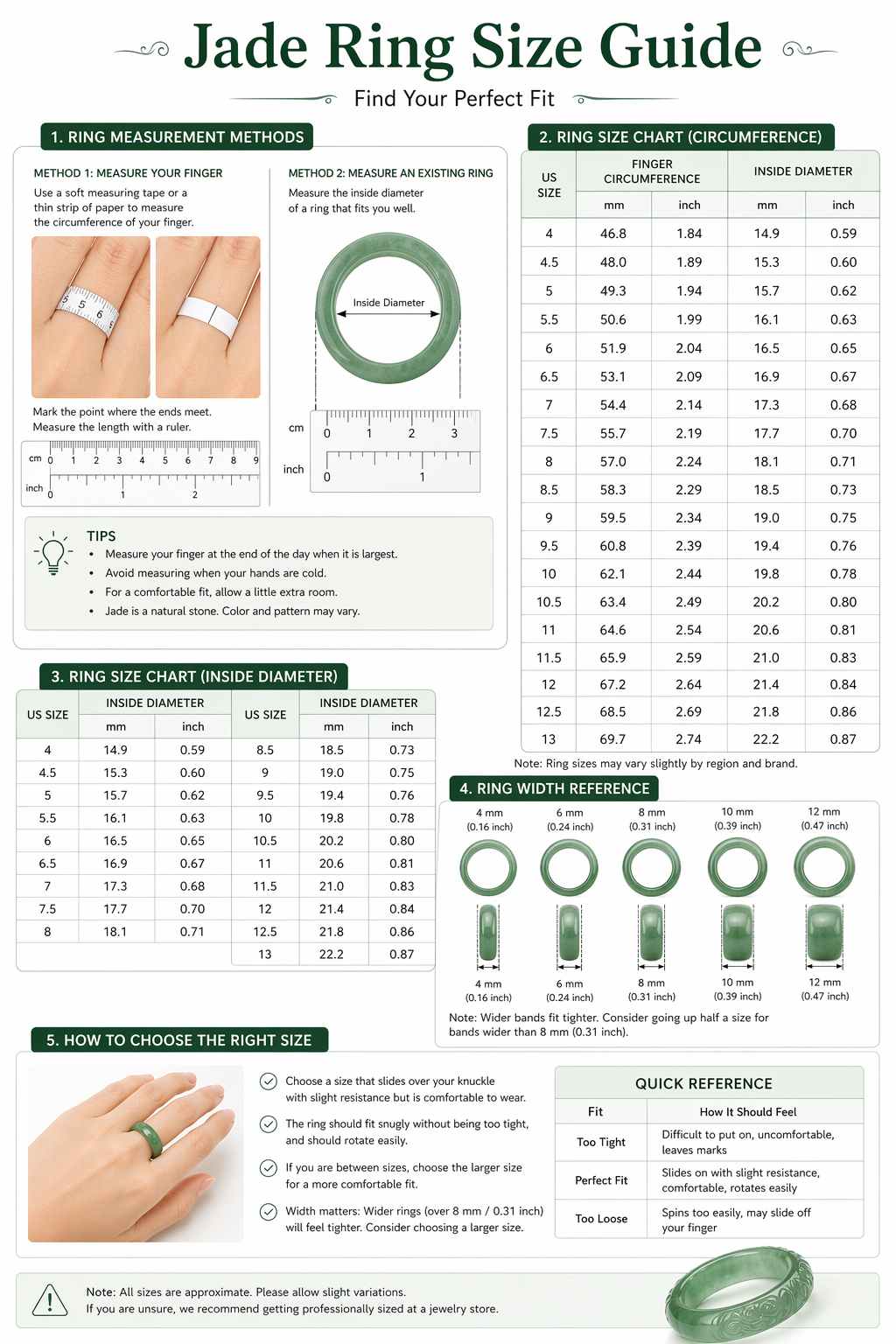 Jade Ring Size Guide: US, UK and EU Chart, and How Jade Changes the Fit