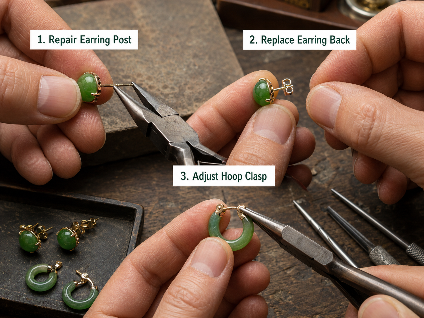 Jade Earrings Repair Guide: Posts, Backs, Hooks, and Hoop Clasps