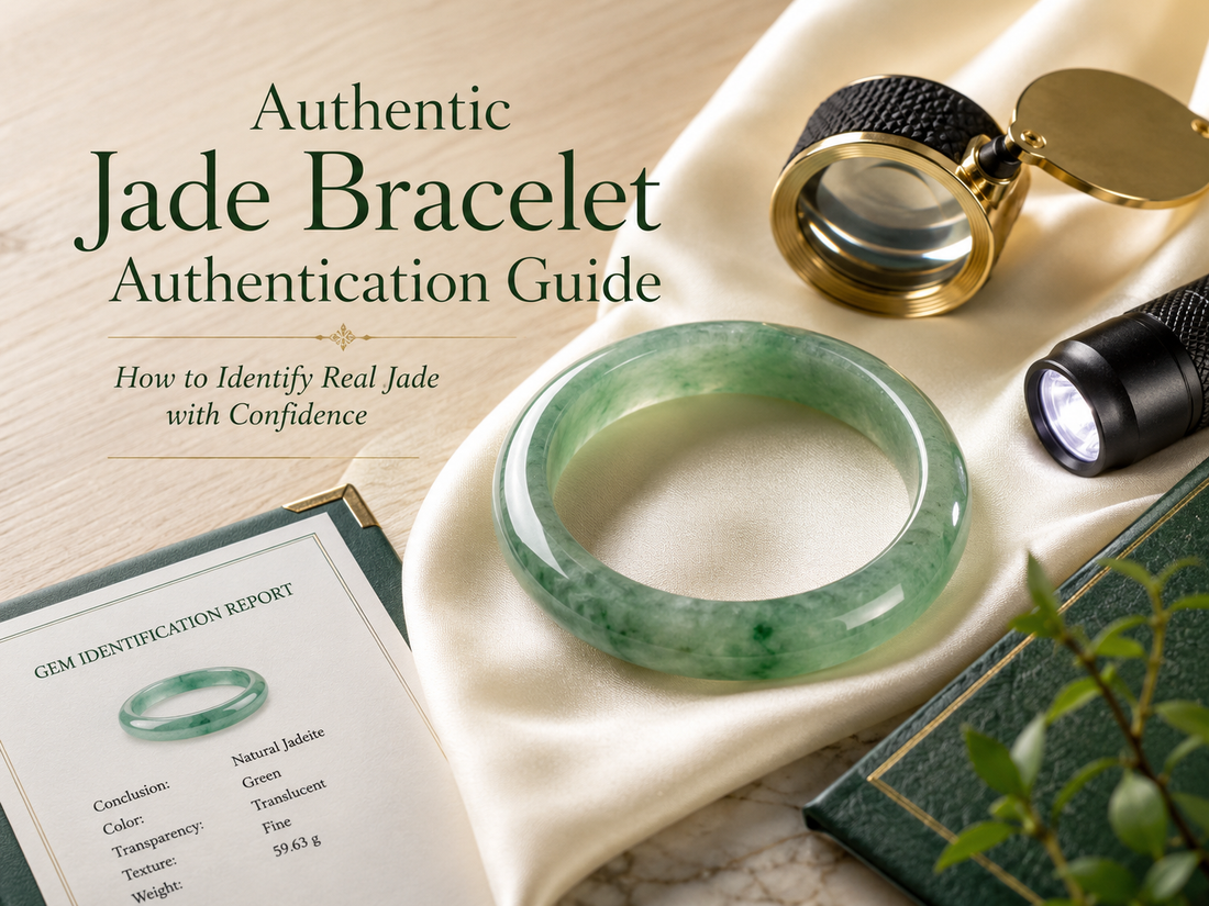 Authentic jade bracelet authentication guide with loupe light and certificate