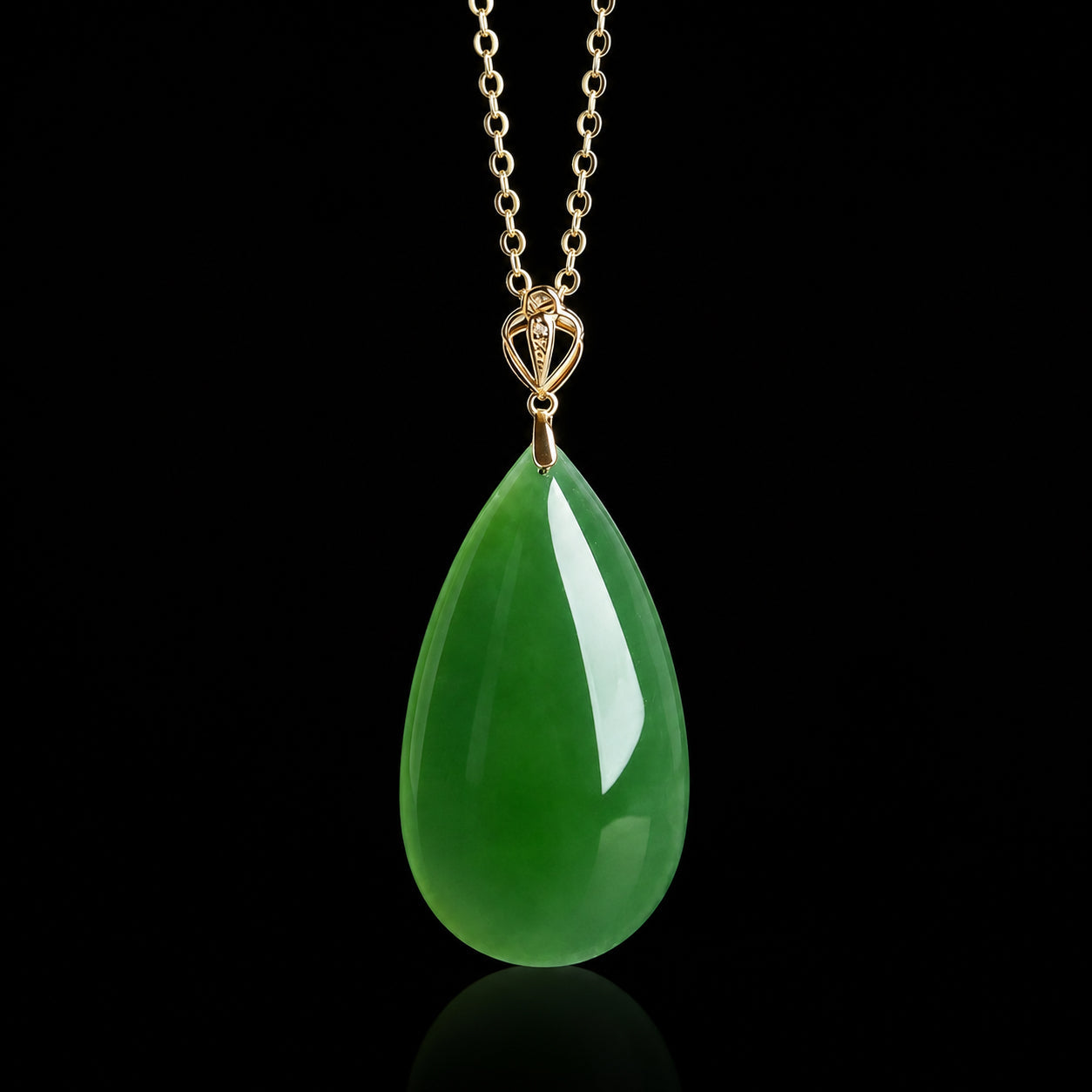 Green Nephrite Jade Teardrop Necklace