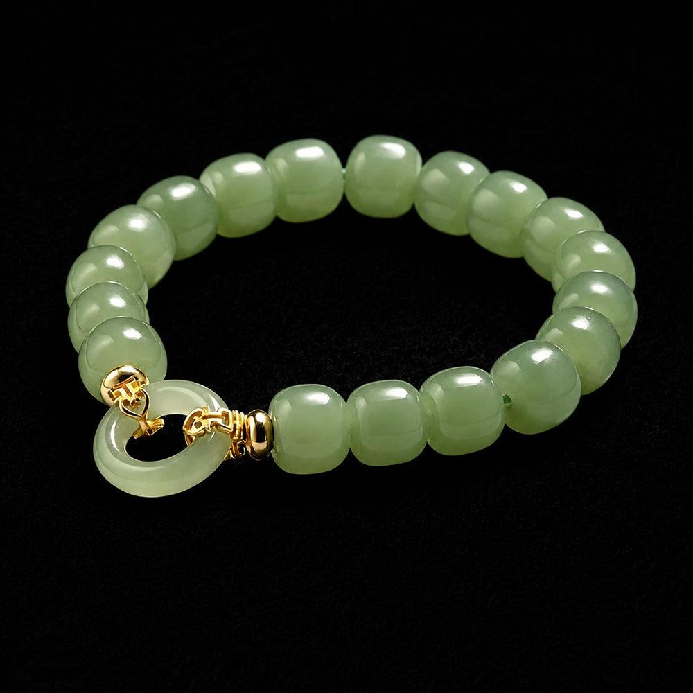 Green Jade Bead Bracelet with Ping An Kou Charm