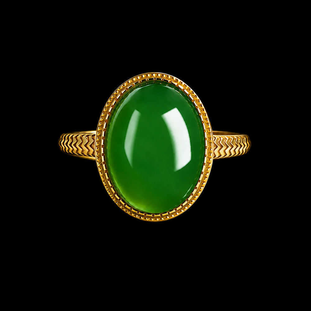 Large Oval Vivid Green Jade Ring for Women
