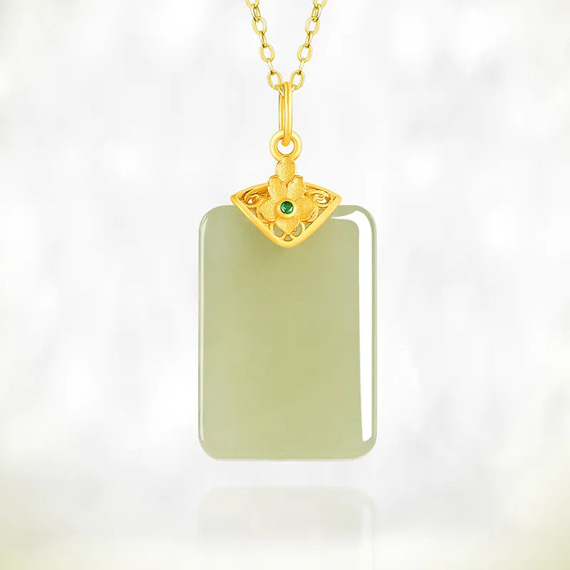 Real Burmese Jade Plaque Pendant Necklace – 925 Silver Chain 46CM, Women’s Jewelry jade BMjade