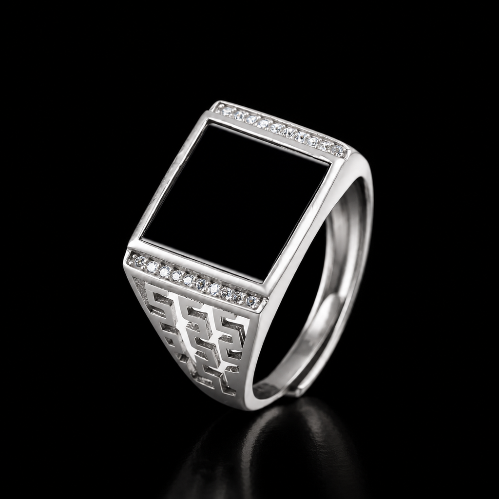 Men's Black Jade Signet Ring, Gold or Silver