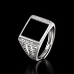 Men's Black Jade Signet Ring, Gold or Silver