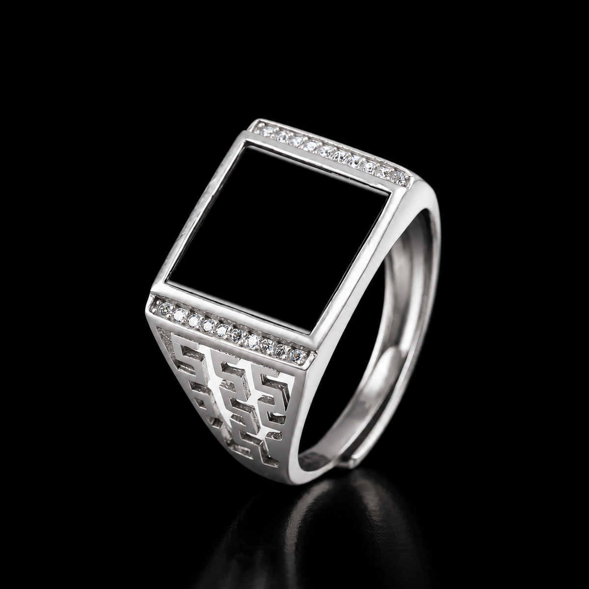 Men's Black Jade Signet Ring, Gold or Silver