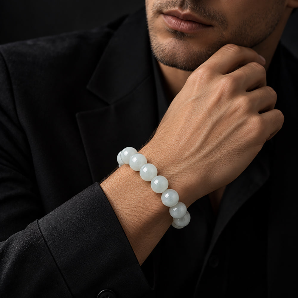 Kugelarmband aus weißem Jadeit für Damen