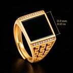 Men's Black Jadeite Signet Ring, Gold-Plated S925 Silver, Adjustable