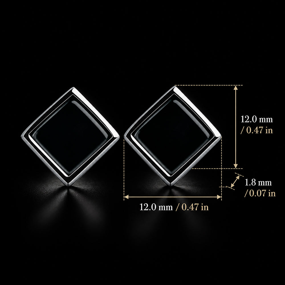Natural Black Jadeite Square Stud Earrings in Sterling Silver