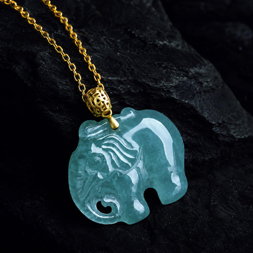 Blue-Green Jadeite Elephant Pendant Necklace for Women