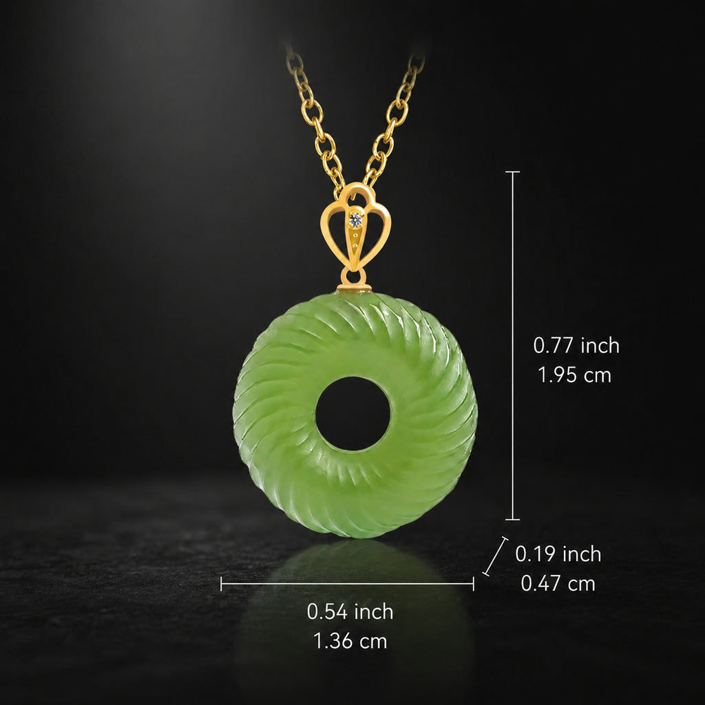 Natural Green Jade Spiral Ping An Kou Necklace – 46cm S925 Silver & 18K Gold Clasp, Symbol of Peace & Good Fortune