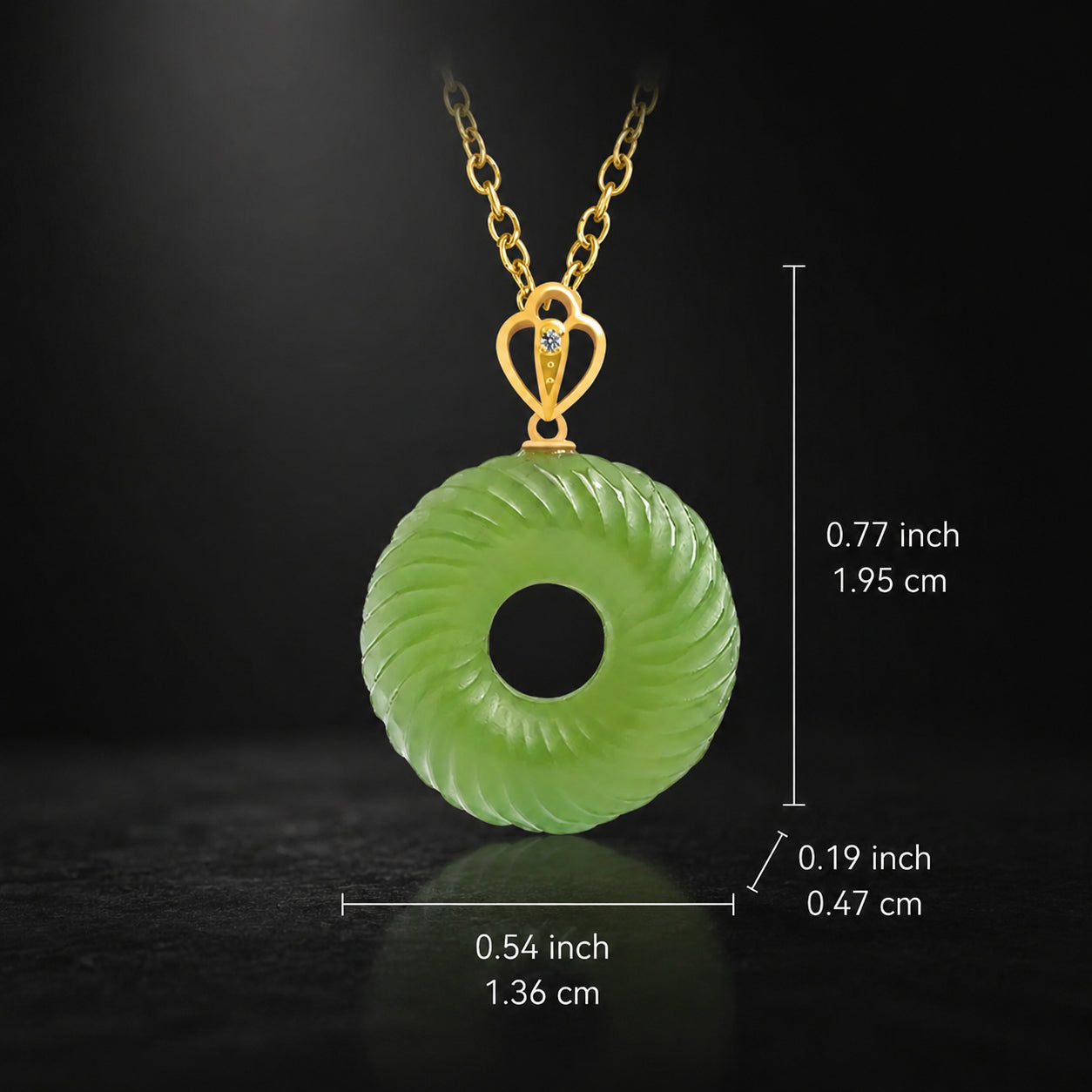 Natural Green Jade Spiral Ping An Kou Necklace – 46cm S925 Silver & 18K Gold Clasp, Symbol of Peace & Good Fortune
