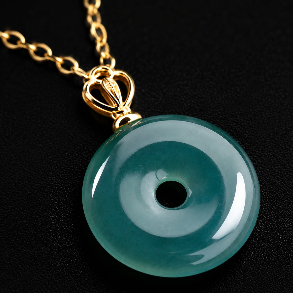 Natural Blue Jadeite Ping An Kou Necklace for Women – 18K Gold Fashion Jewelry