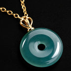 Natural Blue Jadeite Ping An Kou Necklace for Women – 18K Gold Fashion Jewelry