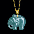 Real Blue Jadeite Elephant Pendant Necklace – 925 Silver Chain 46CM, 18K Gold Clasp