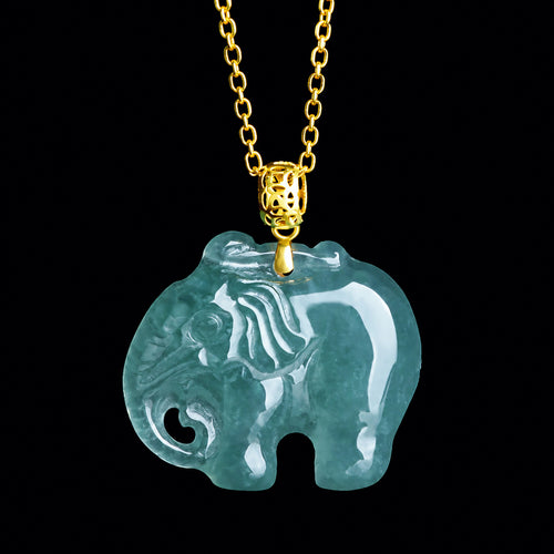 Blue green jadeite elephant pendant necklace for women