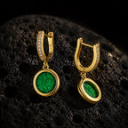 Round Green Jadeite Jade Drop Earrings in Gold