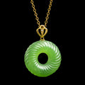 Natural Green Jade Spiral Ping An Kou Necklace – 46cm S925 Silver & 18K Gold Clasp, Symbol of Peace & Good Fortune
