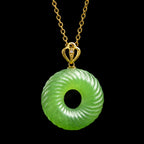 Natural Green Jade Spiral Ping An Kou Necklace – 46cm S925 Silver & 18K Gold Clasp, Symbol of Peace & Good Fortune