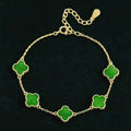 Five clover green jadeite bracelet in gold-plated S925 silver