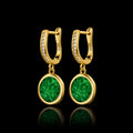 Round Green Jadeite Jade Drop Earrings in Gold