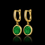 Round Green Jadeite Jade Drop Earrings in Gold