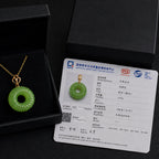 Natural Green Jade Spiral Ping An Kou Necklace – 46cm S925 Silver & 18K Gold Clasp, Symbol of Peace & Good Fortune