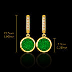 Round Green Jadeite Jade Drop Earrings in Gold