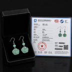 Blue Green Jadeite Rose Drop Earrings in S925 Silver