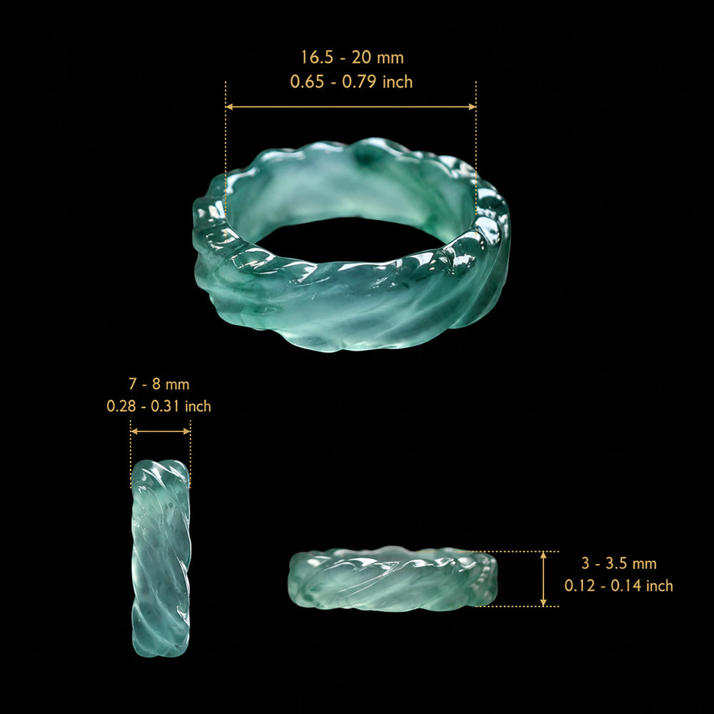 Natural Blue Green Jadeite Water Ripple Ring Sculpted Wave Design