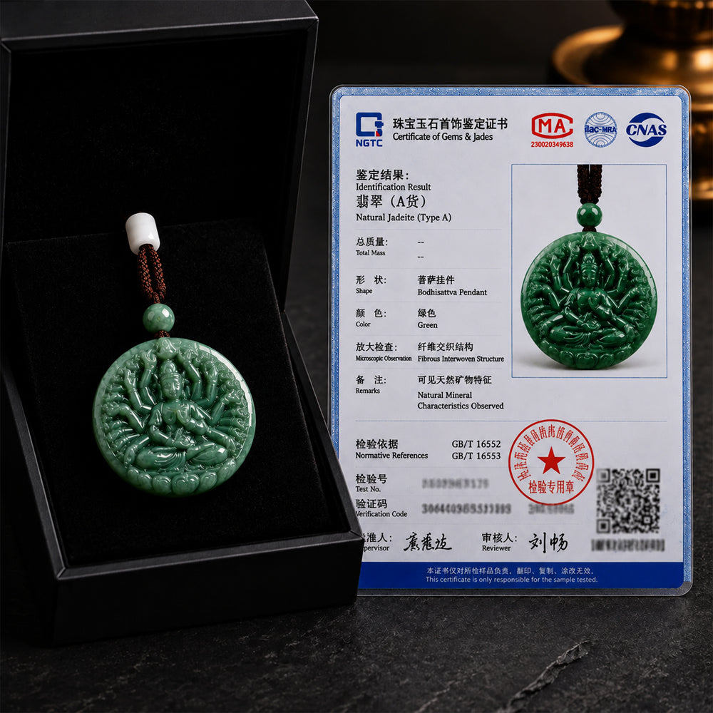Green Jadeite Thousand-Hand Guanyin Pendant Necklace for Men