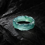 Natural Blue Green Jadeite Water Ripple Ring Sculpted Wave Design