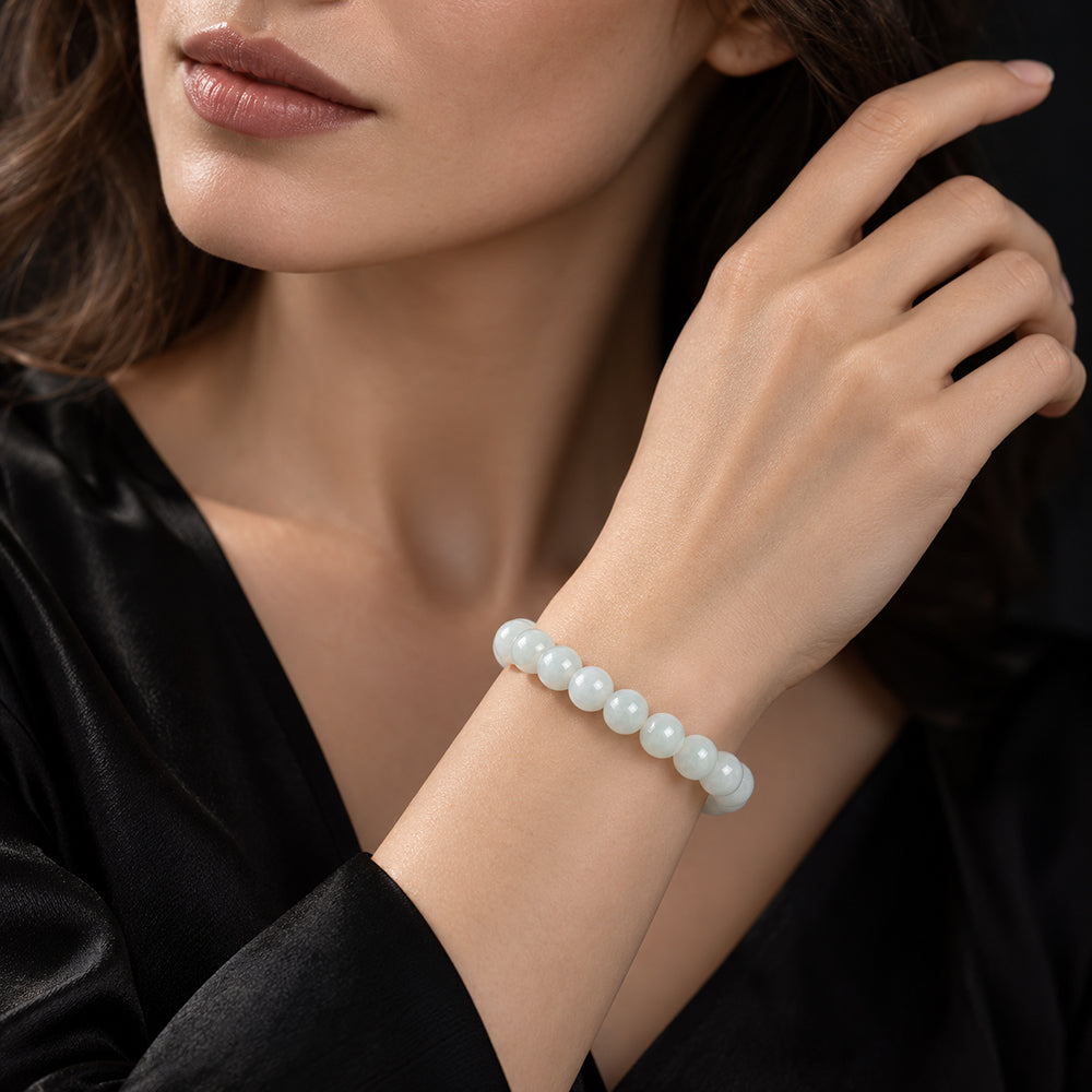 Natural White Jadeite Bead Bracelet – 8mm & 10mm