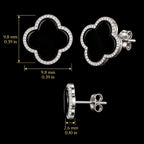 Natural Black Jadeite Clover Stud Earrings in S925 Silver