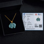 Real Blue Jadeite Elephant Pendant Necklace – 925 Silver Chain 46CM, 18K Gold Clasp